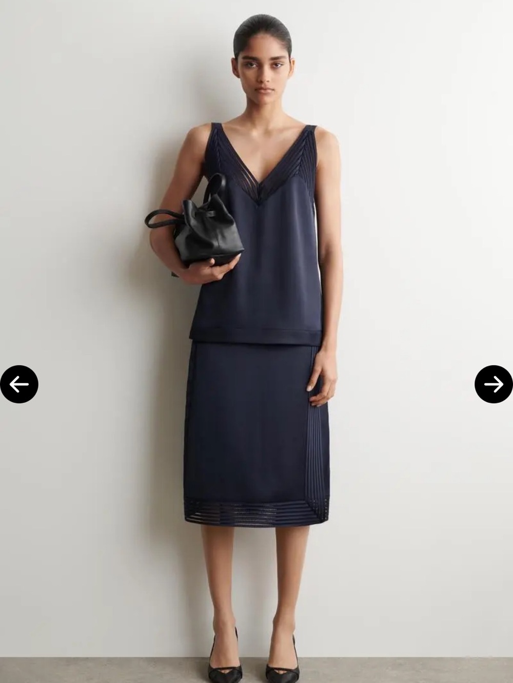 COS Silky V-Neck Navy Cami with Open stitch detail